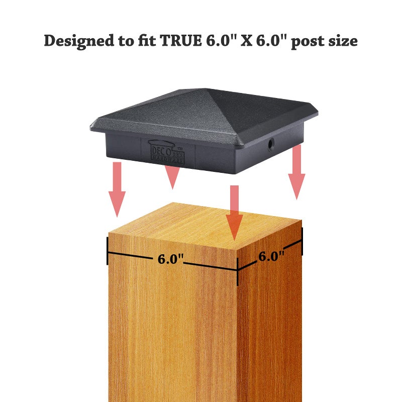 Decorex Hardware True 6" x 6" Heavy Duty Aluminium Pyramid Post Cap for True/Actual 6" x 6" Wood Posts - Black (Works ONLY with Actual 6" x 6" Posts. Will NOT Work with Actual 5.5" x 5.5" Posts) - Image 5